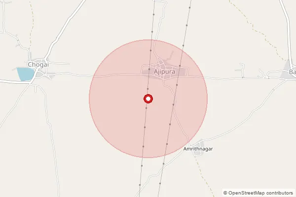 Map showing approximate area covered by Pincode 304801 — Sandera B.O, Tonk
