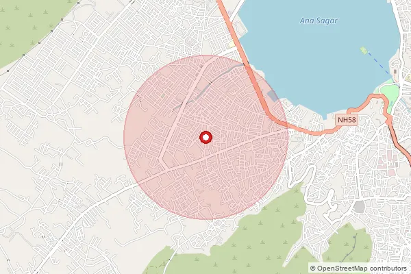 Map showing approximate area covered by Pincode 305004 — Regional College Ajmer S.O, Ajmer