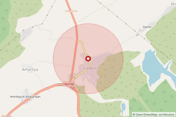 Map showing approximate area covered by Pincode 305023 — Googhra B.O, Ajmer