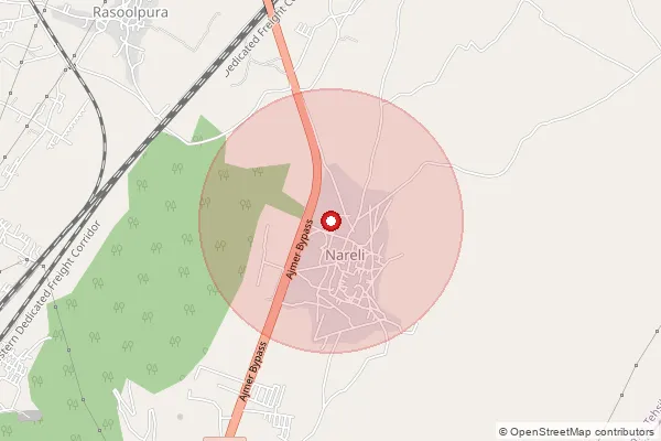 Map showing approximate area covered by Pincode 305024 — Nareli B.O, Ajmer
