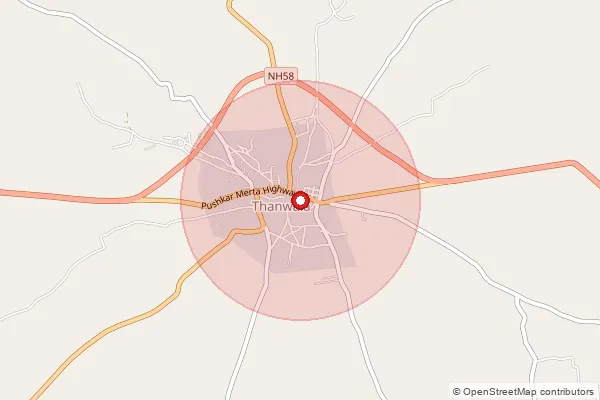 Map showing approximate area covered by Pincode 305026 — Thanwala S.O, Nagaur