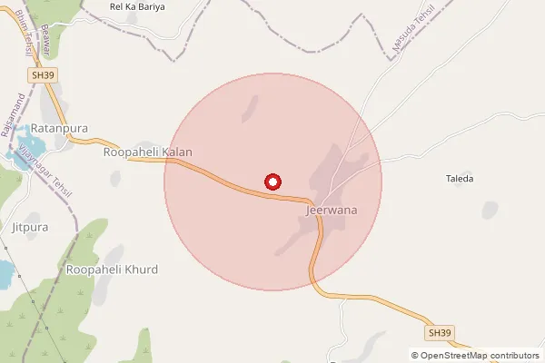 Map showing approximate area covered by Pincode 305631 — Jeewana B.O, Ajmer