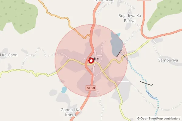 Map showing approximate area covered by Pincode 305921 — Dansaria B.O, Rajsamand