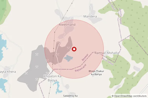 Map showing approximate area covered by Pincode 305925 — Kalinjer B.O, Ajmer