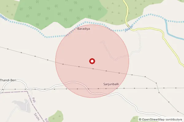 Map showing approximate area covered by Pincode 306504 — Bheemana B.O, Pali