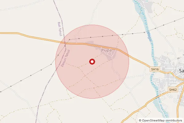 Map showing approximate area covered by Pincode 306709 — Rabriyawas B.O, Pali