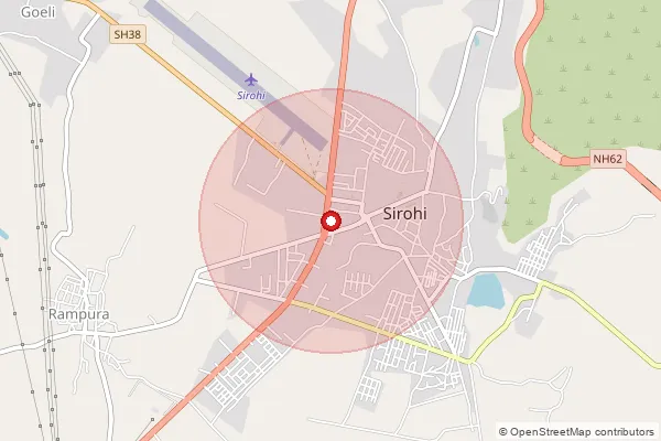 Map showing approximate area covered by Pincode 307001 — Sirohi H.O, Sirohi