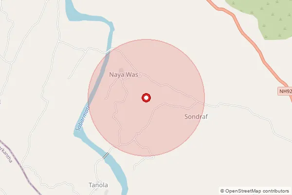 Map showing approximate area covered by Pincode 307025 — Barli B.O, Udaipur