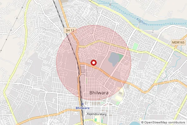 Map showing approximate area covered by Pincode 311001 — Bhilwara H.O, Bhilwara