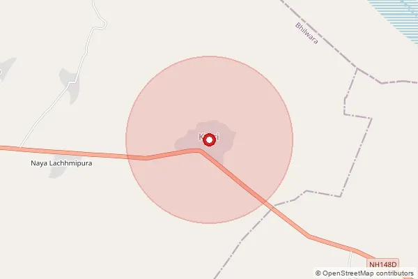 Map showing approximate area covered by Pincode 311023 — Dhanop B.O, Bhilwara