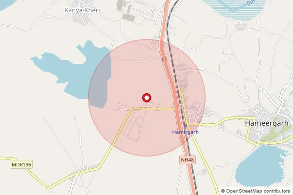 Map showing approximate area covered by Pincode 311025 — Amli B.O, Bhilwara