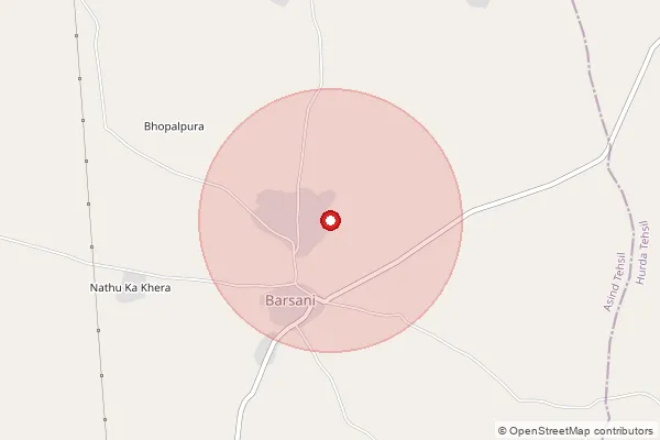 Map showing approximate area covered by Pincode 311204 — Barsani B.O, Bhilwara