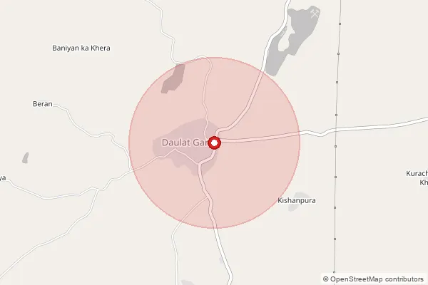 Map showing approximate area covered by Pincode 311301 — Barana B.O, Bhilwara