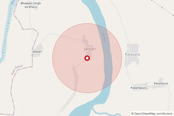 Map showing approximate area covered by Pincode 311601 — Dhakarkhedi B.O, Bhilwara
