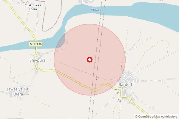 Map showing approximate area covered by Pincode 311604 — Genoli B.O, Bhilwara