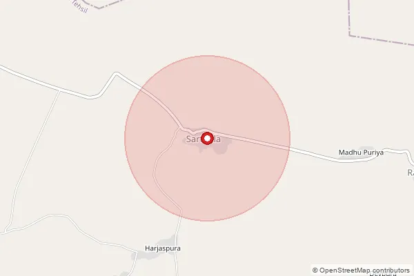 Map showing approximate area covered by Pincode 311605 — Dhamnia B.O, Bhilwara