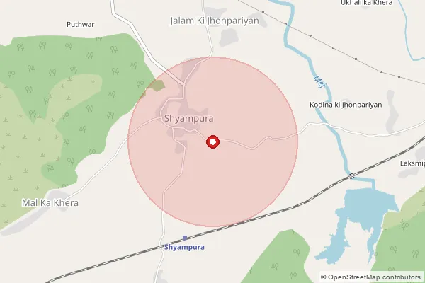 Map showing approximate area covered by Pincode 311606 — Bikaran B.O, Bhilwara