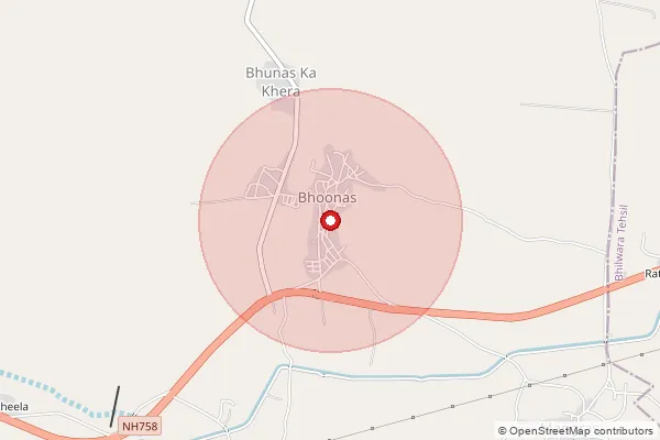 Map showing approximate area covered by Pincode 311802 — Atun B.O, Bhilwara