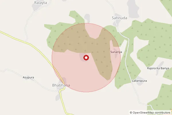 Map showing approximate area covered by Pincode 311804 — Dhuwala B.O, Bhilwara