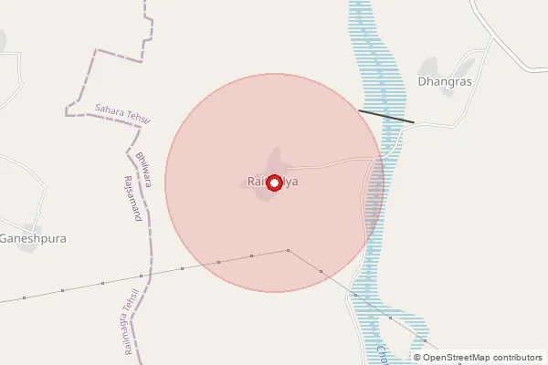 Map showing approximate area covered by Pincode 311806 — Kangani B.O, Bhilwara