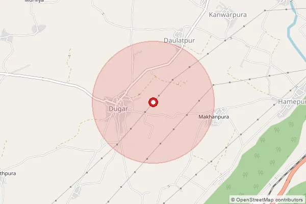 Map showing approximate area covered by Pincode 312022 — Kherpura B.O, Chittorgarh