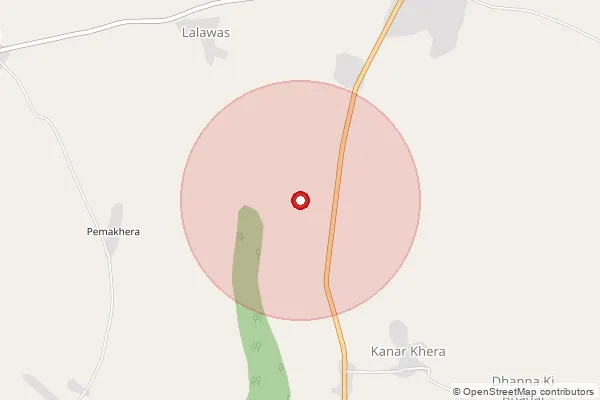 Map showing approximate area covered by Pincode 312205 — Chorwadi B.O, Chittorgarh