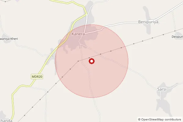 Map showing approximate area covered by Pincode 312606 — Sarsi B.O, Chittorgarh