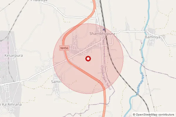 Map showing approximate area covered by Pincode 312612 — Jalampura B.O, Chittorgarh