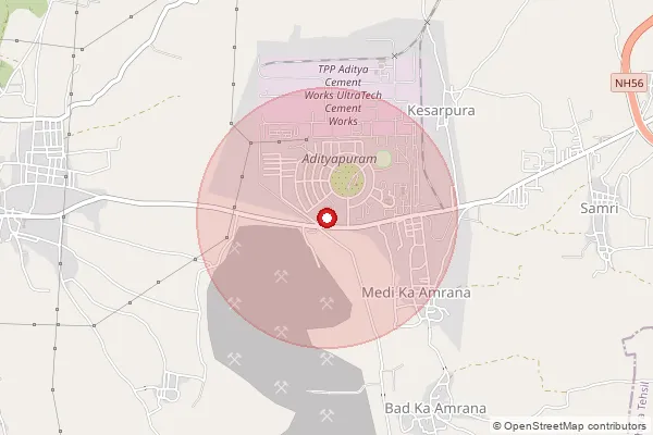 Map showing approximate area covered by Pincode 312622 — Adityapuram S.O, Chittorgarh