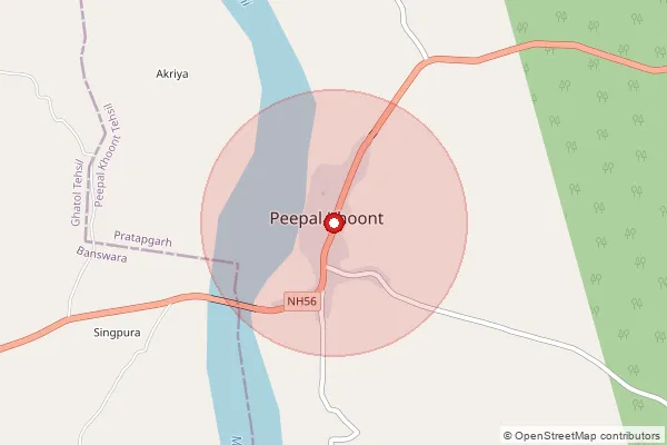 Map showing approximate area covered by Pincode 312624 — Banghati, Pratapgarh