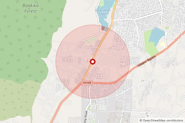 Map showing approximate area covered by Pincode 313001 — Dhinkli B.O, Udaipur