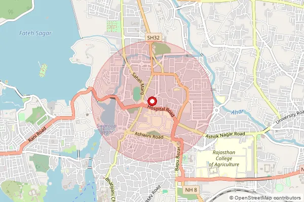 Map showing approximate area covered by Pincode 313004 — Udaipur H.O, Udaipur