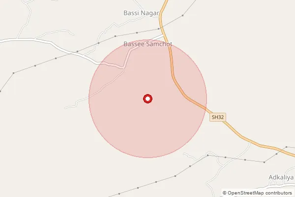 Map showing approximate area covered by Pincode 313027 — Isarwas Dangiyan B.O, Udaipur