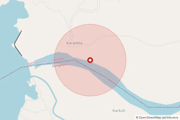 Map showing approximate area covered by Pincode 313038 — Dholgiri Ka Khera B.O, Udaipur