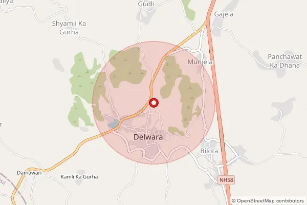 Map showing approximate area covered by Pincode 313202 — Bilota B.O, Rajsamand