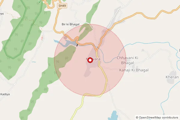 Map showing approximate area covered by Pincode 313325 — Kuncholi B.O, Rajsamand
