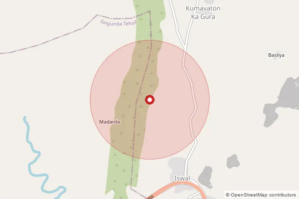 Map showing approximate area covered by Pincode 313327 — Jhor B.O, Rajsamand