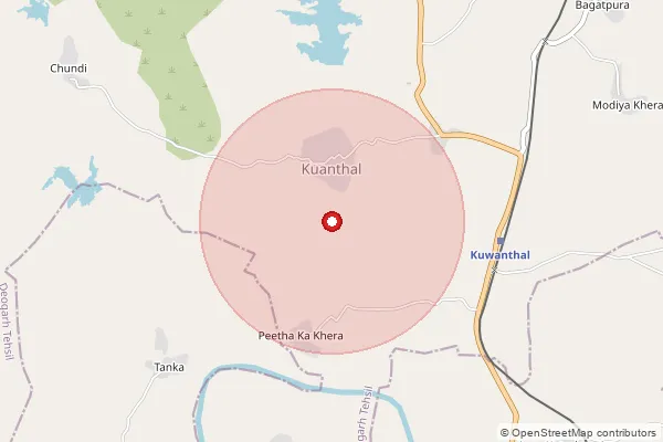 Map showing approximate area covered by Pincode 313332 — Khakharmala B.O, Rajsamand