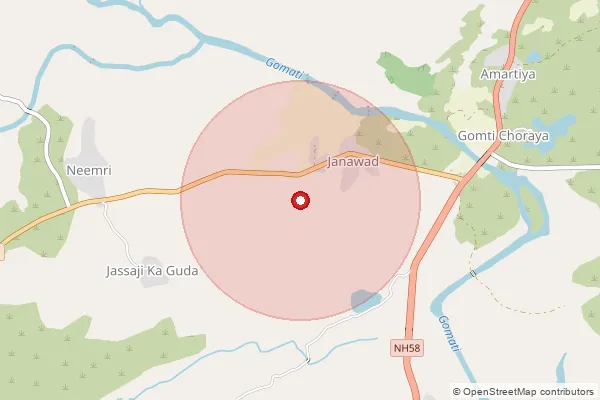 Map showing approximate area covered by Pincode 313333 — Rinchhed B.O, Rajsamand