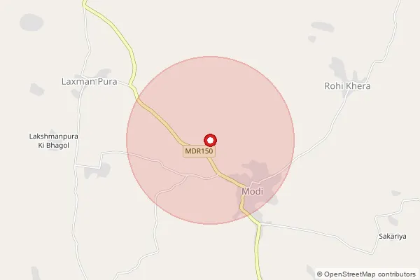 Map showing approximate area covered by Pincode 313602 — Kharsan B.O, Udaipur