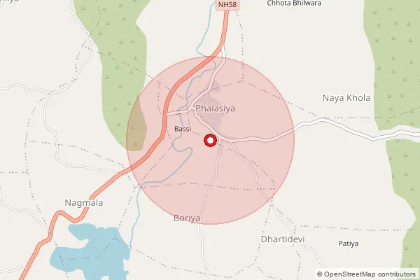 Map showing approximate area covered by Pincode 313701 — Daiya B.O, Udaipur