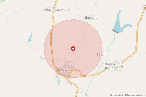 Map showing approximate area covered by Pincode 313704 — Bhanpura B.O, Udaipur
