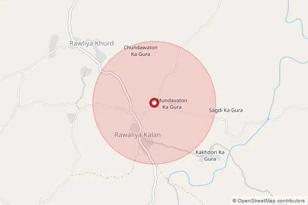 Map showing approximate area covered by Pincode 313705 — Bagdunda B.O, Udaipur
