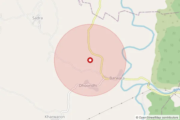Map showing approximate area covered by Pincode 313708 — Jhadoli B.O, Udaipur