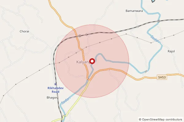 Map showing approximate area covered by Pincode 313806 — Kalyanpur, Udaipur