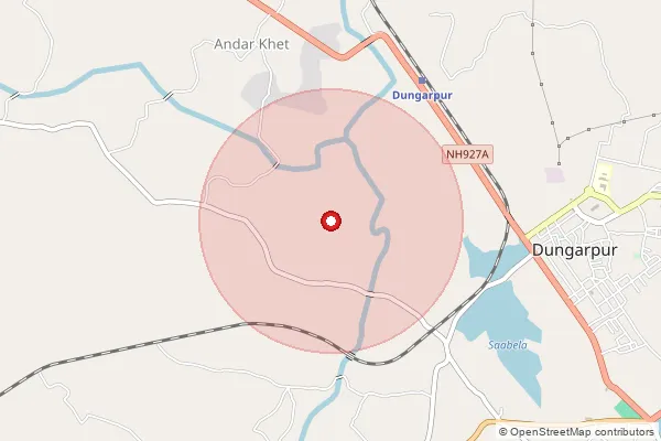 Map showing approximate area covered by Pincode 314001 — Dungarpur H.O, Dungarpur