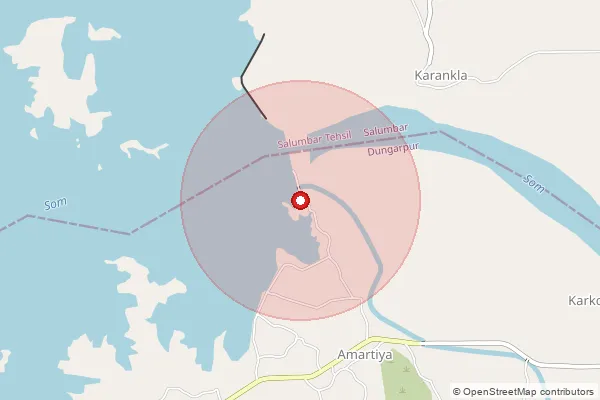 Map showing approximate area covered by Pincode 314021 — Parda Itiwar B.O, Dungarpur