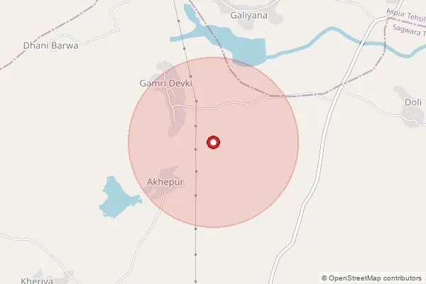 Map showing approximate area covered by Pincode 314024 — Oad B.O, Dungarpur