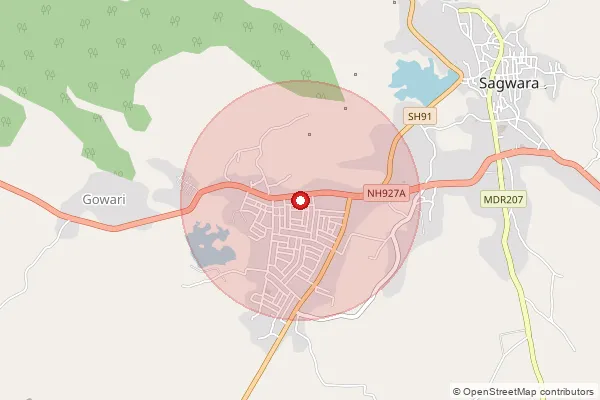 Map showing approximate area covered by Pincode 314025 — Sagwara Bazar S.O, Dungarpur