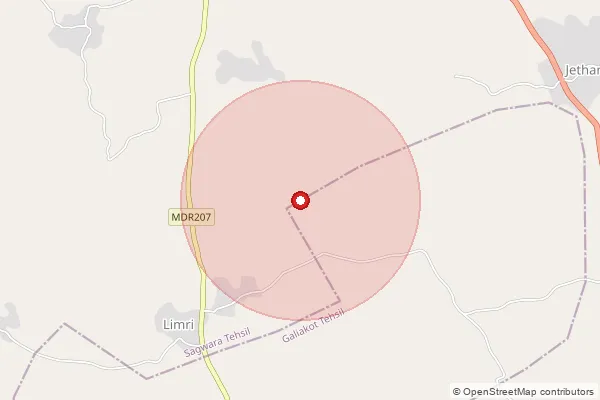 Map showing approximate area covered by Pincode 314027 — Ambada B.O, Dungarpur